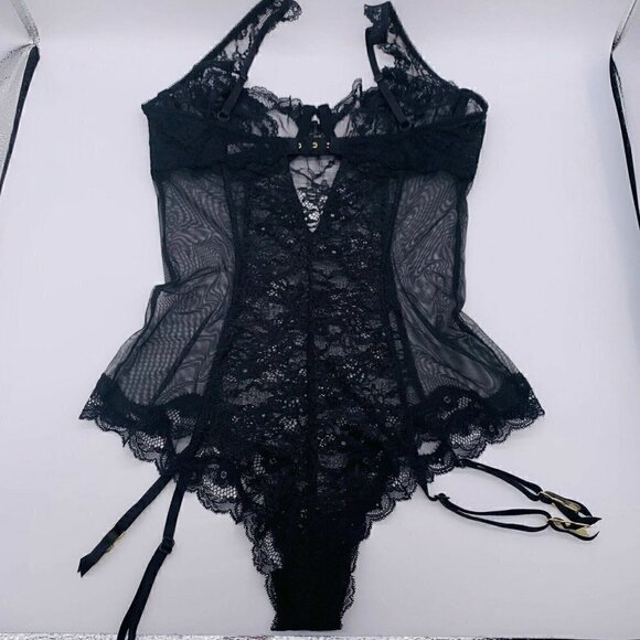 Victoria’s Secret Bodysuit 34C Lace Corset Garter Strings Black Sexy Anniversary - Picture 1 of 10